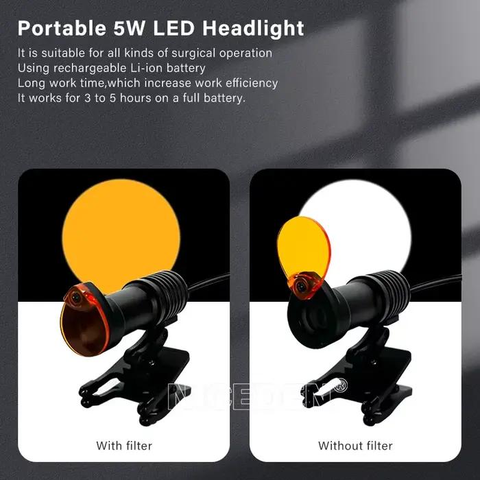 Loupes dentaires binoculaires 5x avec éclairage LED 5W, loupe binoculaire de laboratoire médical, équipement chirurgical dentaire