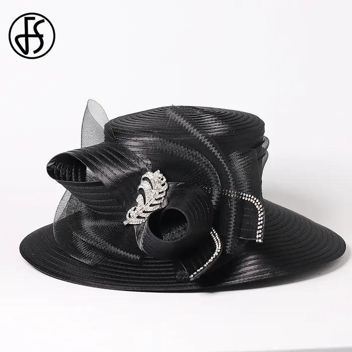 Chapeau de cérémonie pour femme - Chapeau melon à large bord avec nœud, visière plate formelle pour