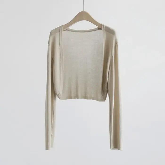 Cardigan de protection solaire en tricot léger pour femme junior, high street, printemps été, polyester, taille unique, haute élasticité, ouvert, tricoté