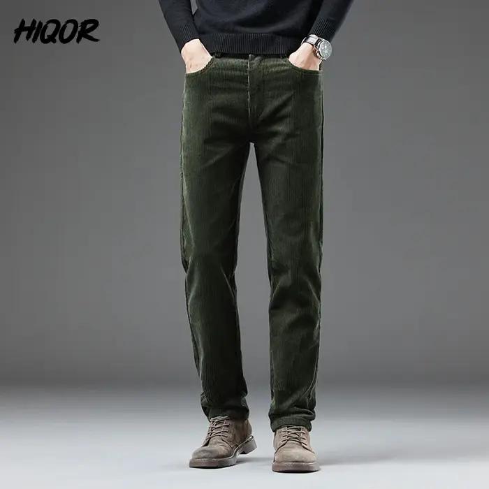Pantalon velours côtelé homme hiver épais chaud business casual droit mode coréenne vert
