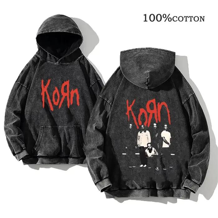 Korn Rock Band World Tour sweats à capuche Vintage lavé hommes sweats coton Hip Hop Streetwear pull