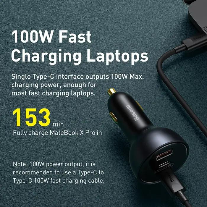 Baseus 160W chargeur de voiture QC 5.0 Charge rapide avec USB double Type C pour IPhone 15 14 13 12