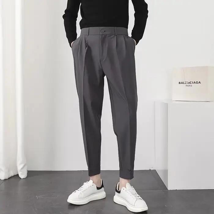 Pantalon homme style coréen high street slim élastiqué pieds réduits pour tenue streetwear élégante occassions quotidiennes femmes hommes style moderne
