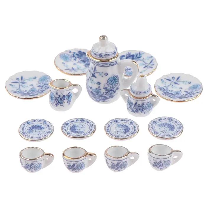 Vaisselle Miniature pour maison de poupée 1:12, 15 pièces, ensemble de tasses à thé en céramique et