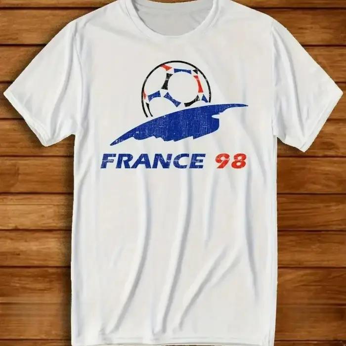 T-shirt de football rétro pour homme, inspiré de la Coupe du Monde 98 en France, avec logo officiel et numéro 98, design vintage de maillot de foot, tee-shirt confortable