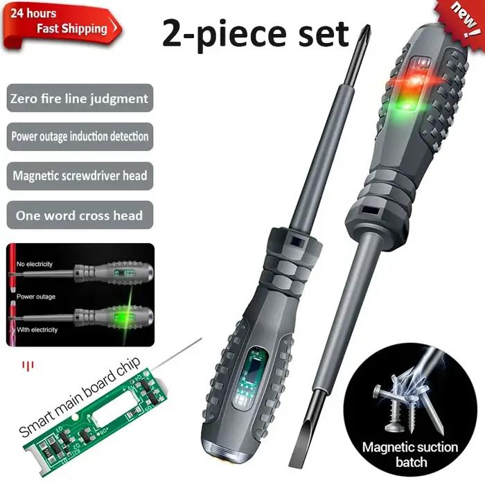 2pcs Word/Cross tournevis d'électricien 12-220V Stylo testeur de tension AC/DC Tournevis isolé pour