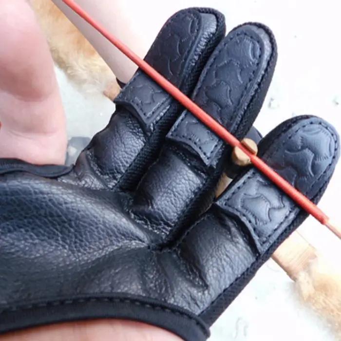 Gant professionnel tir à l'arc 3 doigts cuir - Protection main, chasse à l'arc, gantard élastique haute protection
