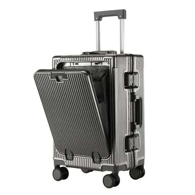 Valise cabine 20 pouces cadre alliage aluminium ouverture frontale valise de voyage portable femme homme occasions spéciales voyages week end