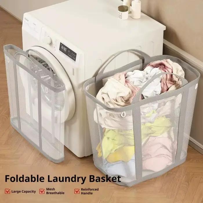 Panier à linge sale pliable en maille pour maison et dortoir polyvalent en polyester avec poignée portable pour rangement efficace et organisation des vêtements