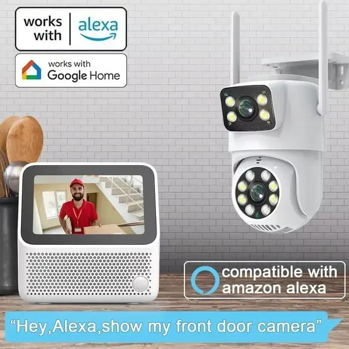 Caméra de sécurité WiFi 4K 8MP double objectif PTZ avec suivi IA pour surveillance extérieure résistante aux intempéries pour maison ou entreprise