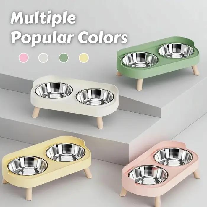 Distributeur surélevé pour animaux de compagnie Dogs Dopamine Colorful : Double gamelle en acier inoxydable avec support cervical – Station de nourriture et d'eau tendance pour animaux