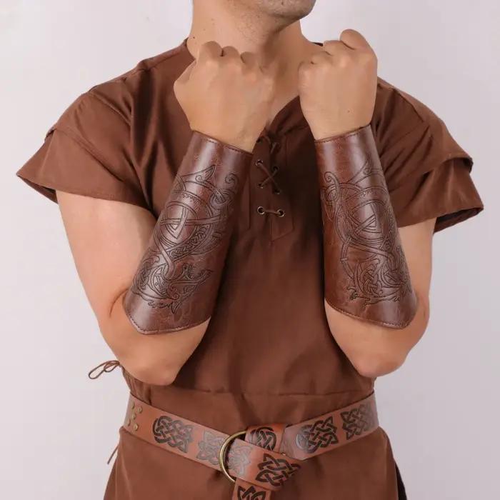 Protège-bras Viking 2 pièces - Manchettes d'armure nordique médiévale, compatibles avec LARP, Halloween, Cosplay - Firs Renaissance