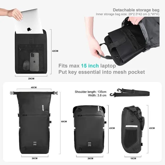 Sac à dos de voyage étanche pour vélo, panier de vélo, sacs de coffre de siège arrière T1, accessoir