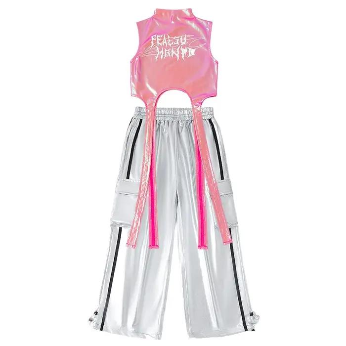 Hip Hop filles doux brillant haut court argent Cargo pantalon enfants k-pop Jazz danse vêtements ens