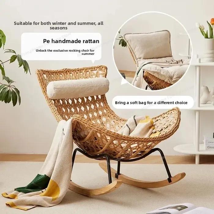 Fauteuil à bascule inclinable en rotin pour balcon, canapé de détente pour la maison et le jardin