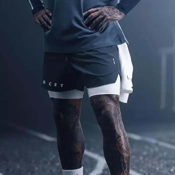 Hommes gymnases Fitness 2 en 1 Shorts à séchage rapide été course musculation Jogging pantalons cour