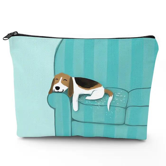 1 jolie trousse de maquillage en forme de chien Beagle - Pochette multifonctionnelle à fermeture éclair pour femme