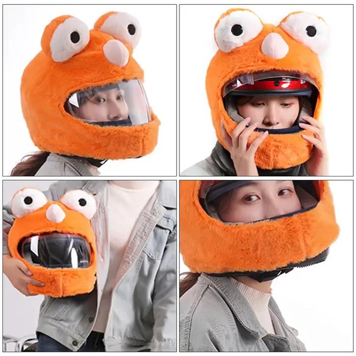Housse de casque de moto en peluche avec designs amusants de dessins animés pour personnalisation et protection de votre équipement de motard