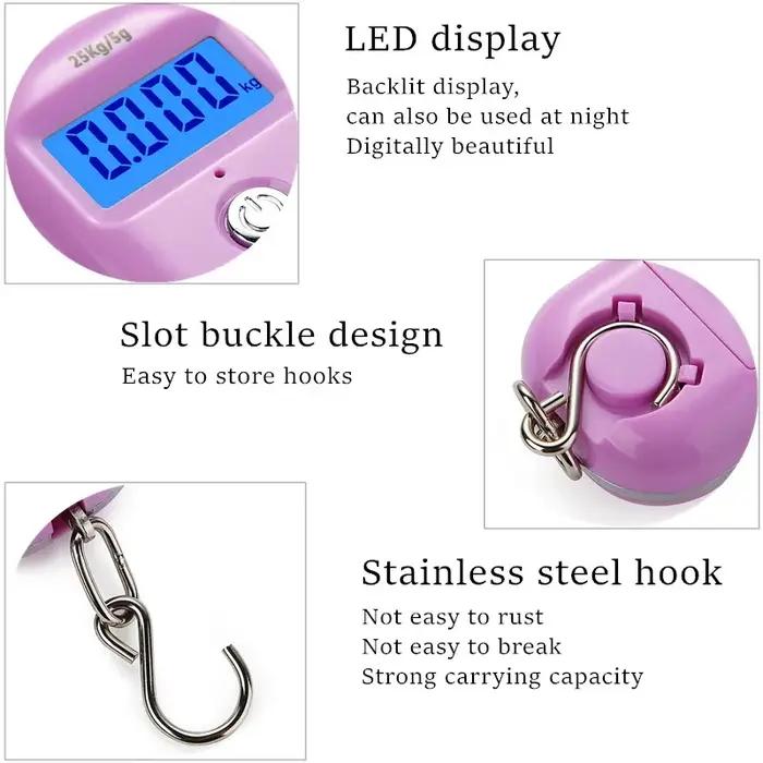 Mini Balance numérique de pêche électronique 25Kg 5g, Balance de poche pour bagages avec crochet sus