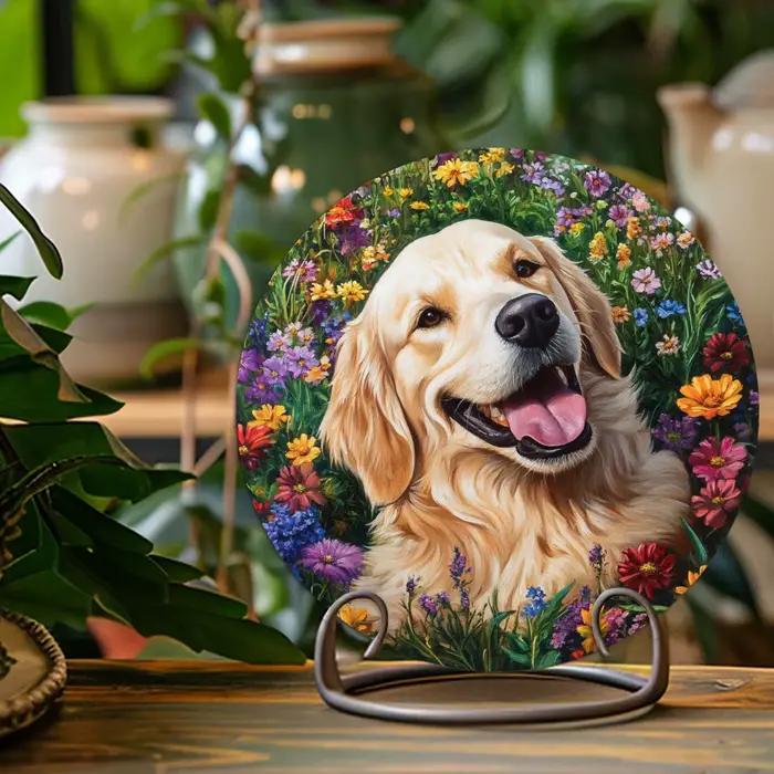 Panneau rond en bois de couleur plate 2D pour chien