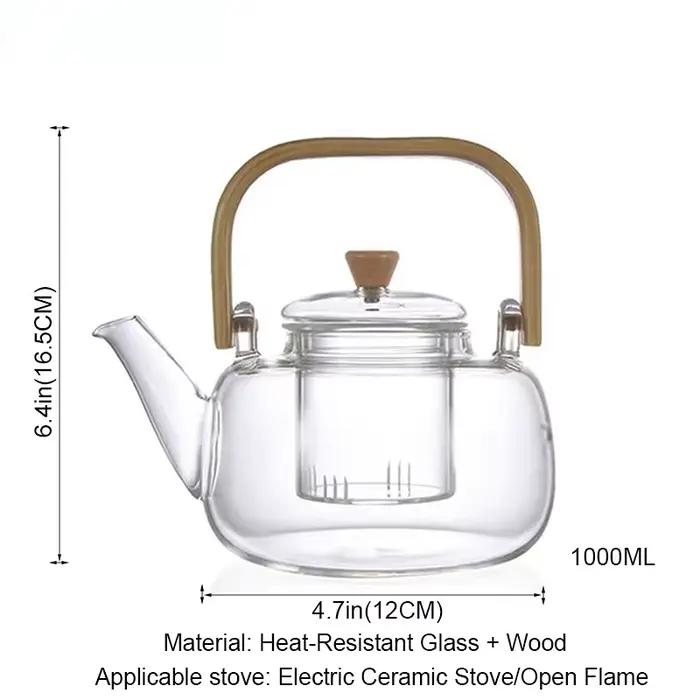 Théière en verre avec poignée, bouilloire à thé à fleurs, grand récipient transparent pour jus de fr