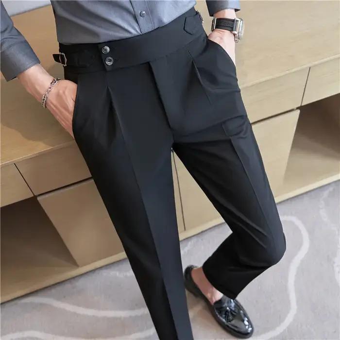 Pantalon de costume homme en polyester nylon viscose avec haute taille vintage pour hommes, occassions formelles et décontractées