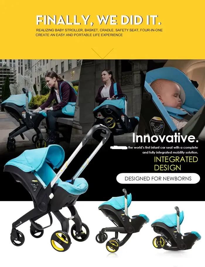Poussette et siège auto 4-en-1 légère, pliage compact 60x45cm 360 ° Roues avant pivotantes, frein