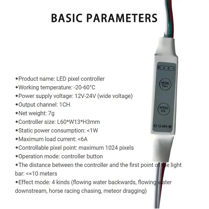 WS2811 LED bande 12V 24V contrôleur de débit Simple Mini 2 touches LED barre de chasse variateur de