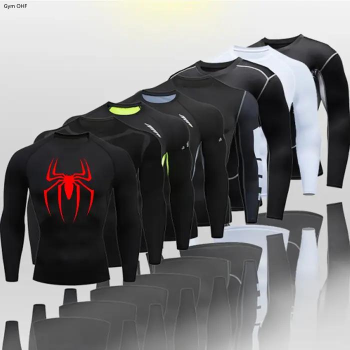 Hommes à manches longues Rashguard Compression T-Shirt élastique course Fitness T-Shirt hauts serré
