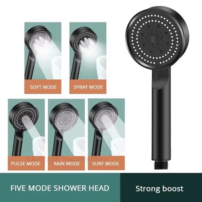 Pommeau douche noir 5 modes pression ajustable - Économie eau massage accessoires salle bain haute performance