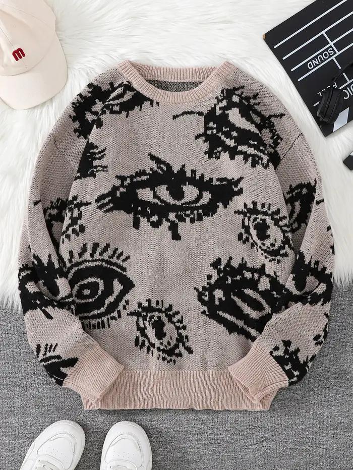 Nouveau populaire automne et hiver oeil abstrait motif Jacquard pull