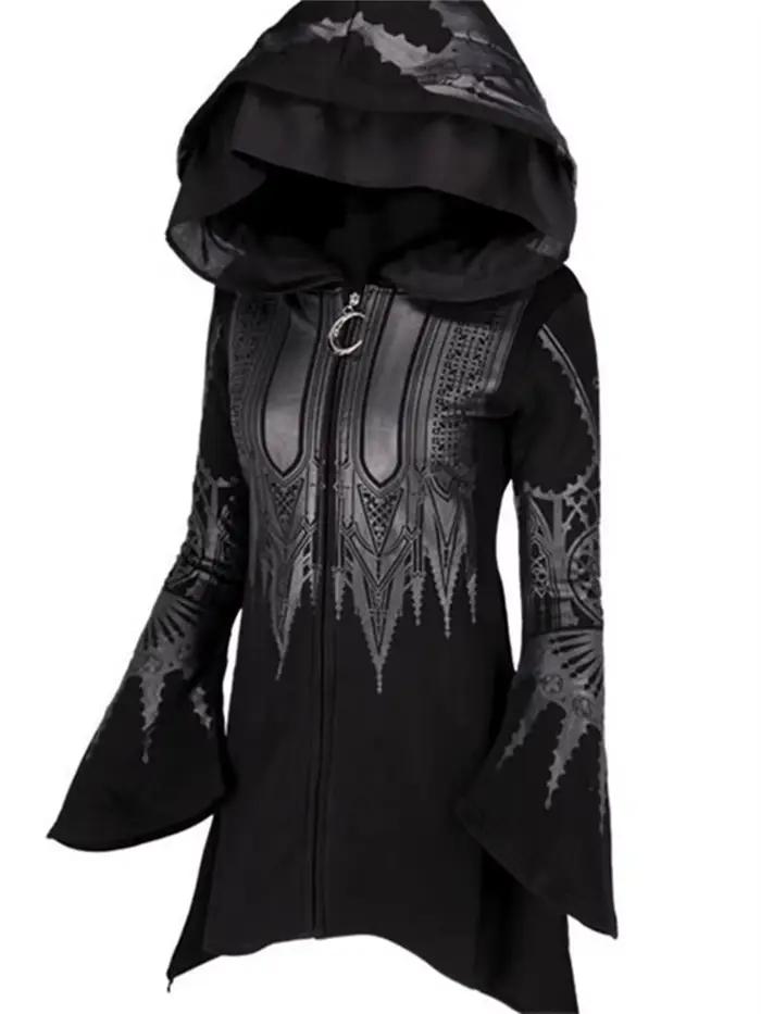 Street Goth Style Punk noir Long haut à capuche Harajuku rétro foncé Grunge Y2K imprimer sweats 2022 nouveau automne