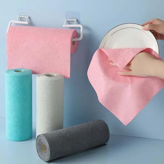 Rouleau de chiffons de nettoyage en microfibre détachables pour nettoyage durable et réutilisable pour la cuisine et la salle de bain