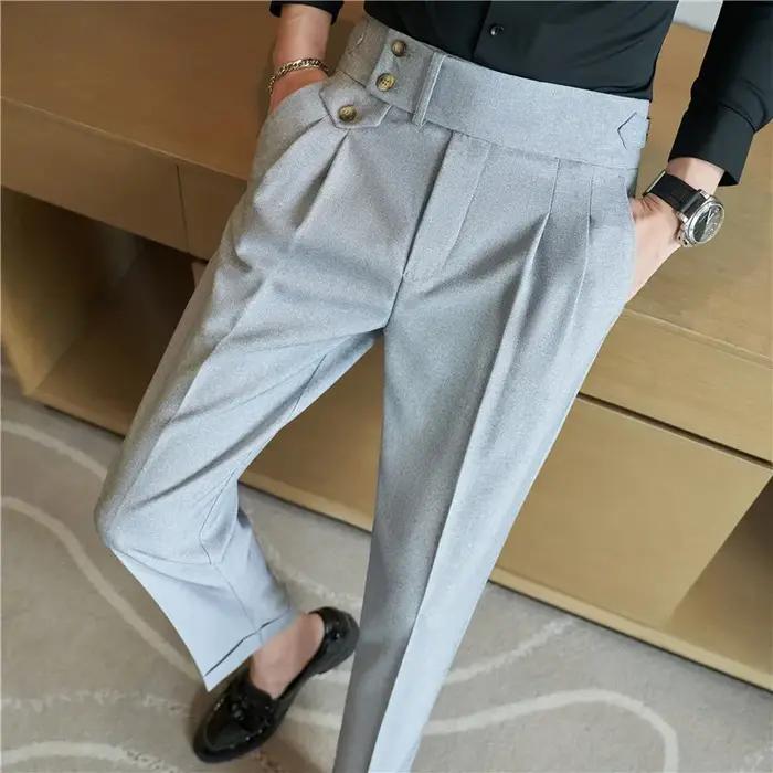 Pantalon costume homme slim fit haute taille vintage poches élégant formel business bureau