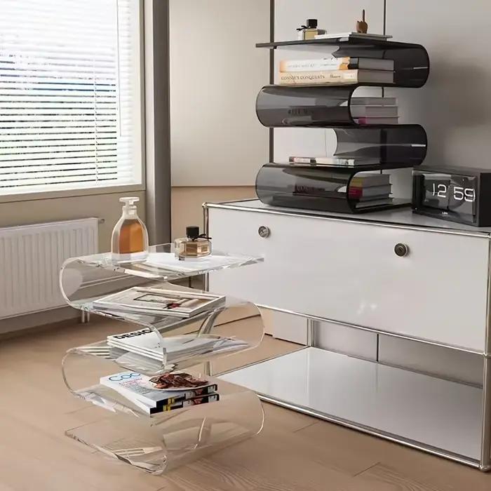 Étagère à livres transparente nordique en acrylique, Table d'appoint de personnalité, meubles de sal