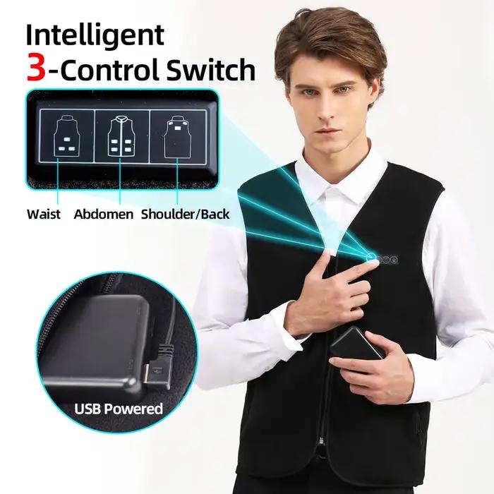 Gilet chauffant en polaire intelligent décontracté avec 6 zones de chauffage pour hommes et femmes, occasions de chasse et activités en plein air