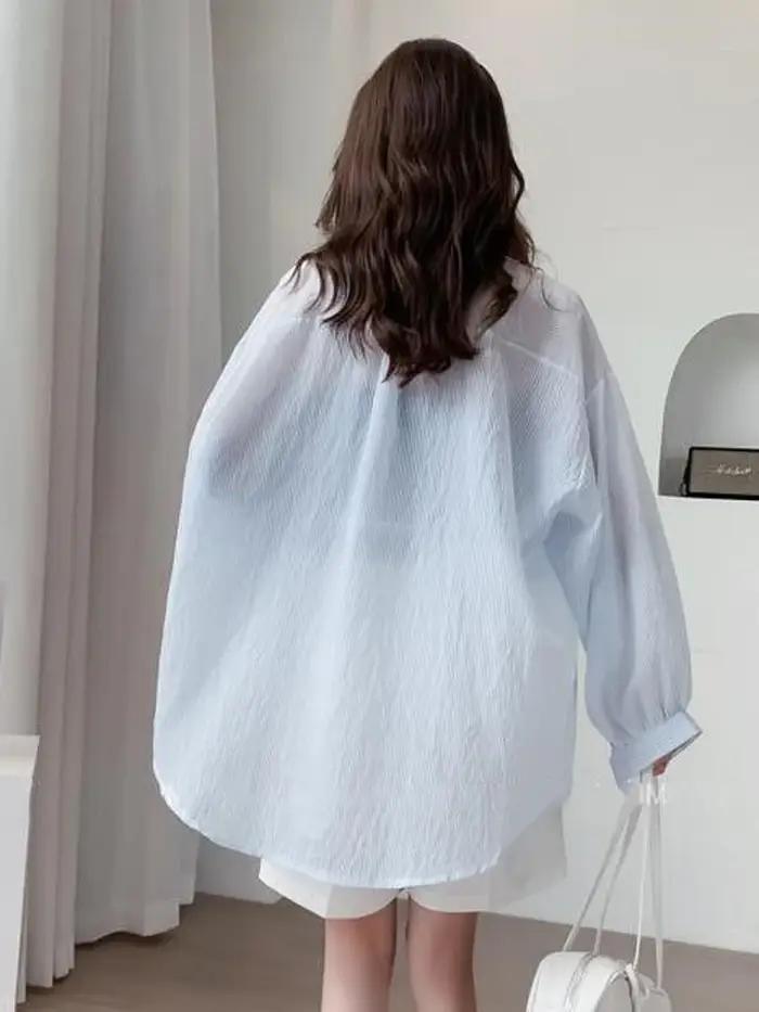 Jmprs coréen Sexy femmes Transparent rayé chemise surdimensionné ample à manches longues coréen rési