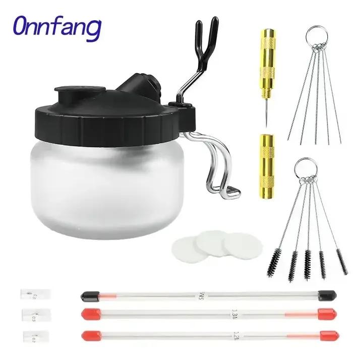 Onnfang – Pot de nettoyage d'aérographe 0.2/ 0.3/0.5mm, bouteilles en verre, filtre, pistolet de pul