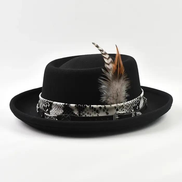 Chapeau de tarte de porc en feutre doux en laine d'imitation classique pour hommes chapeau Fedora en
