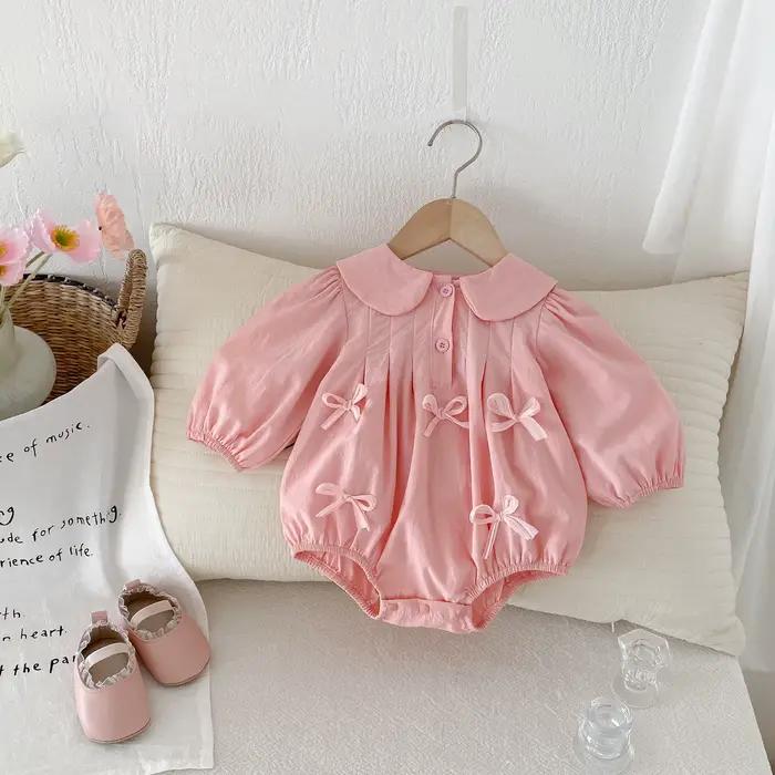 Combinaison d'escalade triangulaire à manches longues pour bébé fille, avec nœud mignon, combinaison