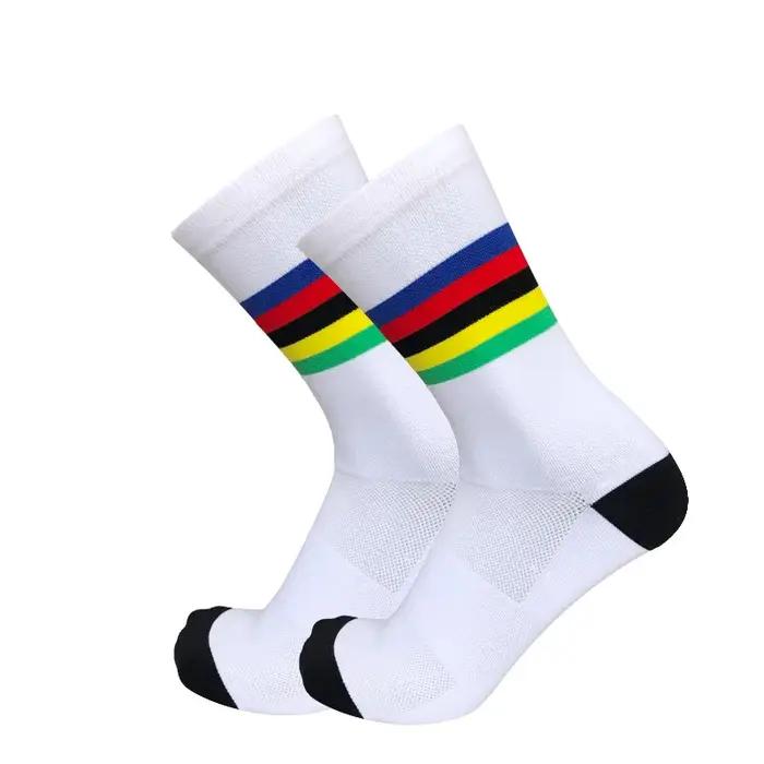 Chaussettes de compétition cyclisme pour hommes avec bandes colorées confortables et durables pour cyclisme et running