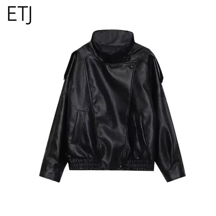 ETJ 2025 nouvelle version ample de la mode des femmes de col montant veste en simili cuir style de r