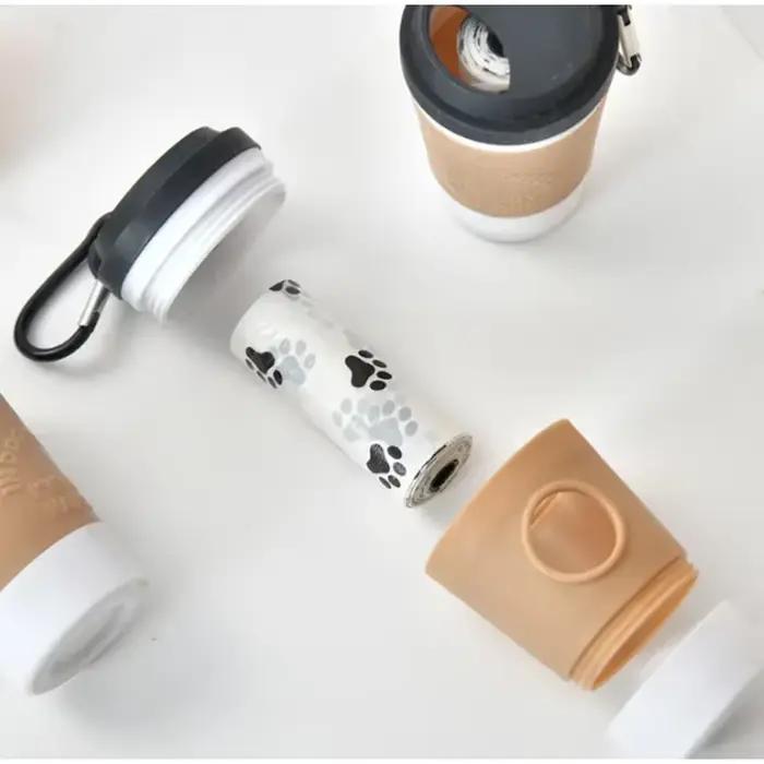 Distributeur Portable de poubelles de merde pour animaux de compagnie, tasse à café créative, conception de stockage des déchets pour chiens, sac poubelle de marche en plein air, boîte de rangement