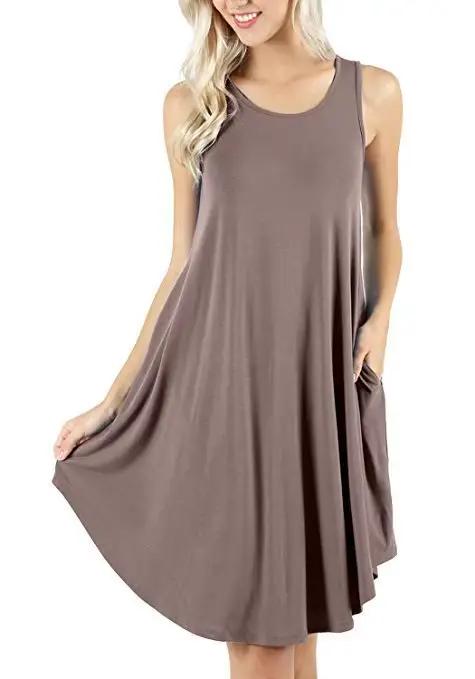 Offre spéciale d'été de la saison, sans manches, avec poches, gilet décontracté, T-shirt, robe mi-longue, Style frais et doux, mélange de coton et de Polyester, sans Co...