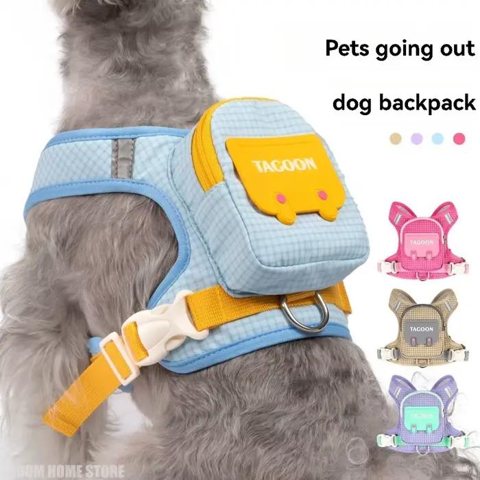 Harnais pour chien avec sac à dos et laisse - Gilet de voyage pour animaux de compagnie avec sac de rangement amovible