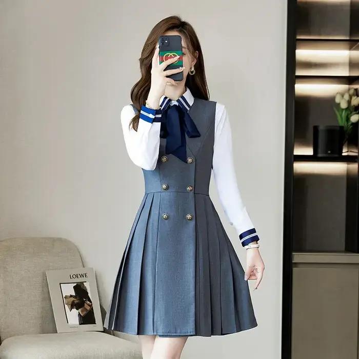 Robe gilet preppy professionnelle avec manches longues pour femmes automne hiver uniforme JK enseignement maternelle