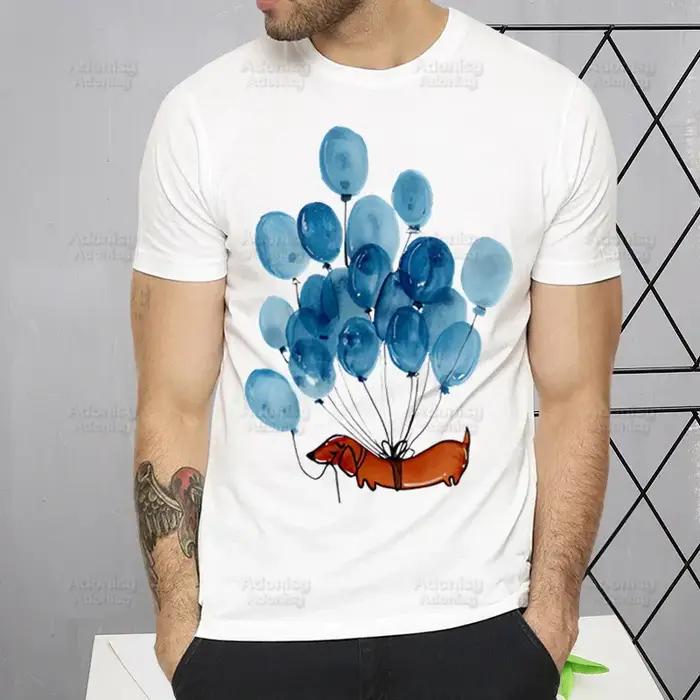 T-shirt modal décontracté pour homme avec impression de chien mignon et patch de teckel pour toutes les saisons et occasions quotidiennes