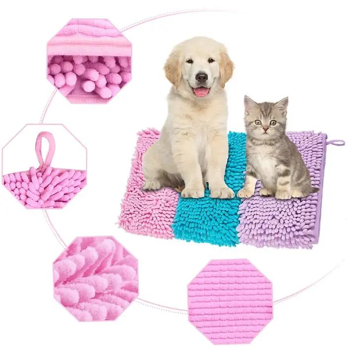 Serviette de bain douce pour animaux de compagnie, serviettes sèches en chenille, masseur de toilettage doux, absorbant, séchage rapide, petits, moyens et grands chiens et chats