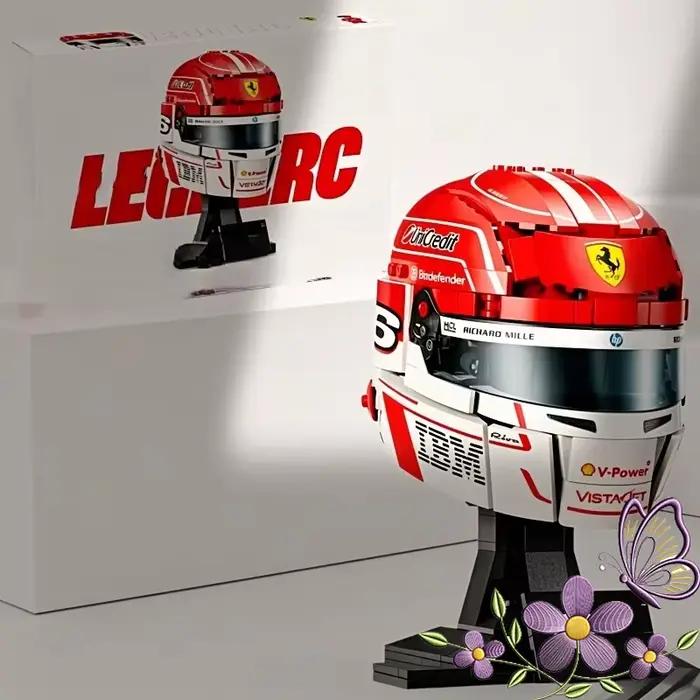 En stock 886 pièces Kit de briques de casque de F1 Charles Leclerc à collectionner, Ornement à assembler fait main, Cadeaux de fêtes, Décoration de bureau
