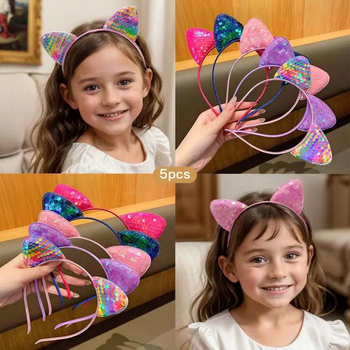 Bandeau oreilles de chat à paillettes de 5 couleurs mignonnes (pain en forme d'oreille de chat cuit